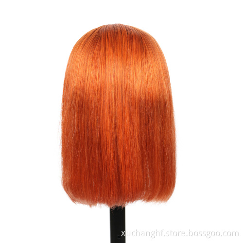Virgin brazilian hair preplucked hd transparent lace colored bob wigs human hair lace front ginger orange wig colourful wigs